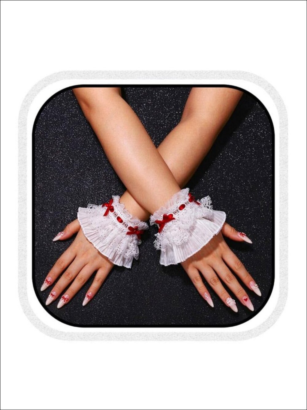 Ruffled Lace Wrist Cuffs Satin Bow Lolita Cosplay Costume Accessory